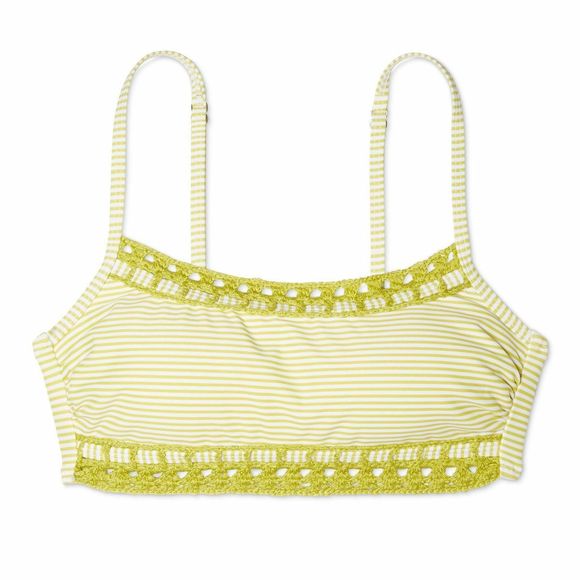 Juniors' Xhilaration Crochet Trim Bralette Bikini Top Green Stripe Small 720 - Picture 3 of 8